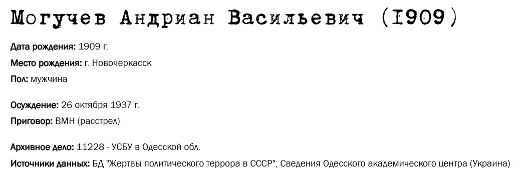 Могучев А. В. - Списки жертв