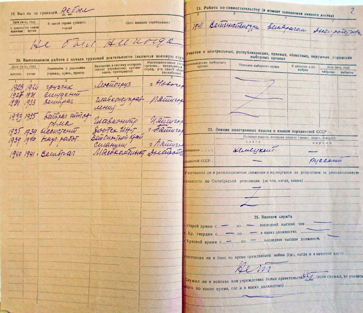 Личное дело: Фаслер Ф. О. - Лист 02 - Листок по учету кадров